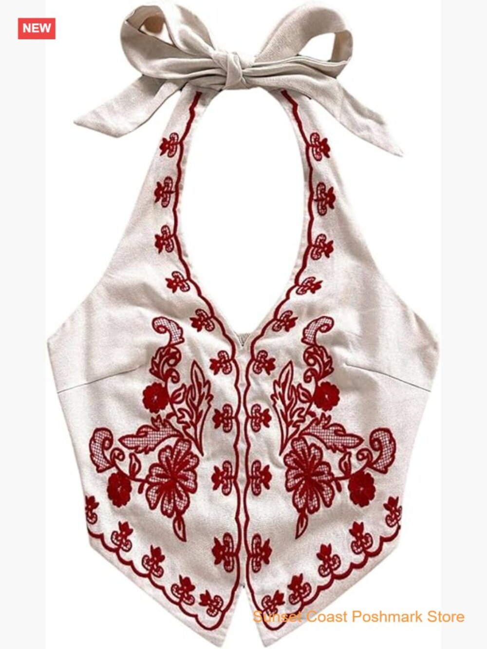 Women's Floral Boho Halter Crop Top Tie Backless Embroidery Summer Tank